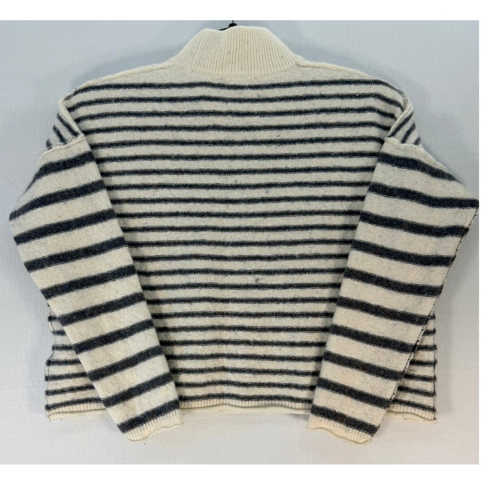 Madewell Striped Mockneck Merino Wool Blend Sweater Cream Charcoal Grey Womens M - Picture 2 of 12